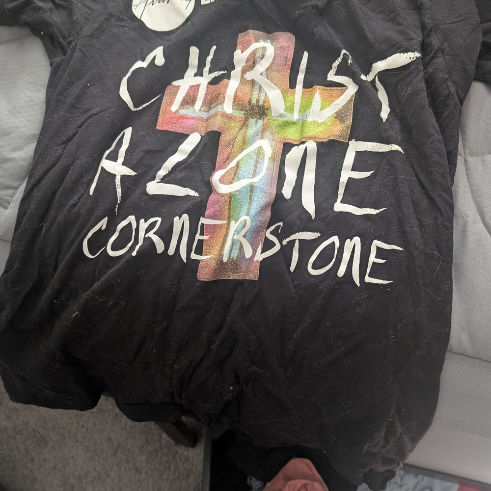 Black Graphic T-Shirt with Colorful Cross